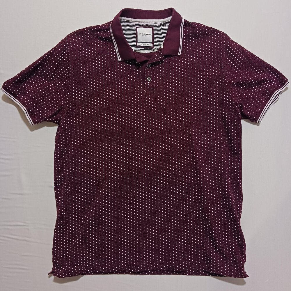 Denim and Flower Ricky Singh Burgundy White Polka Dot Polo Shirt Medium